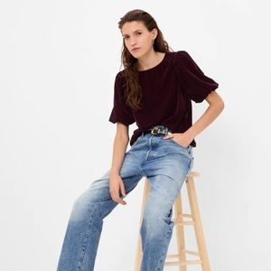 NWT Gap puff sleeve velvet top